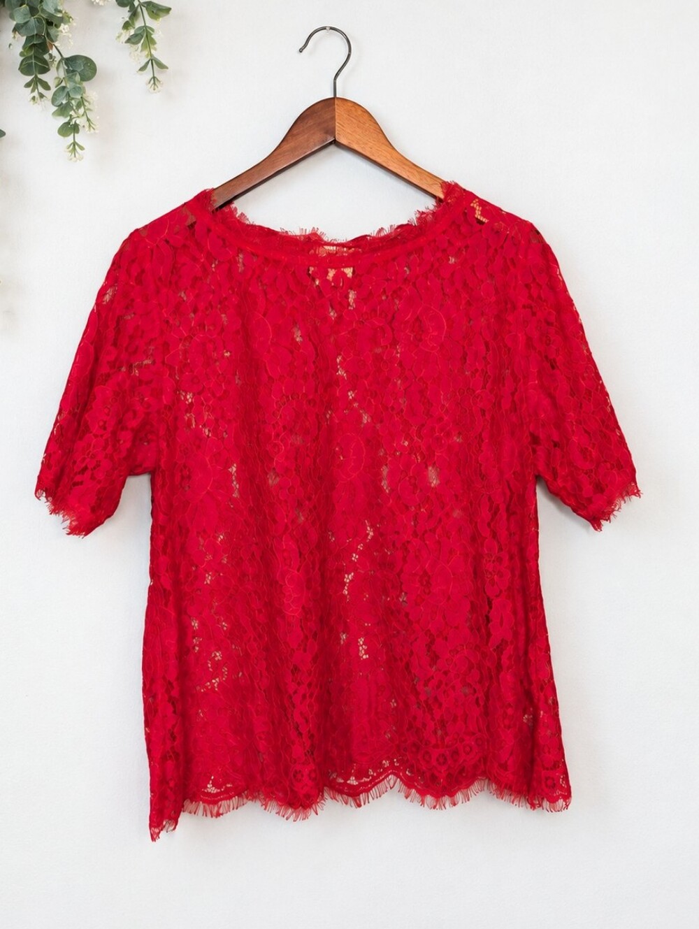 Anthropologie Vanessa Virginia Elysian Red Lace Top Blouse L Large Petite